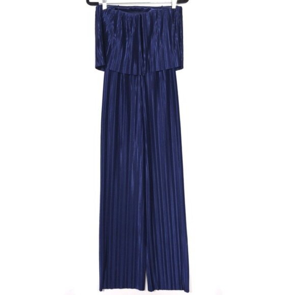 AMANDA UPRICHARD Collina Crinkle Jumpsuit Navy Size XS Pleated Strapless - Picture 7 of 14